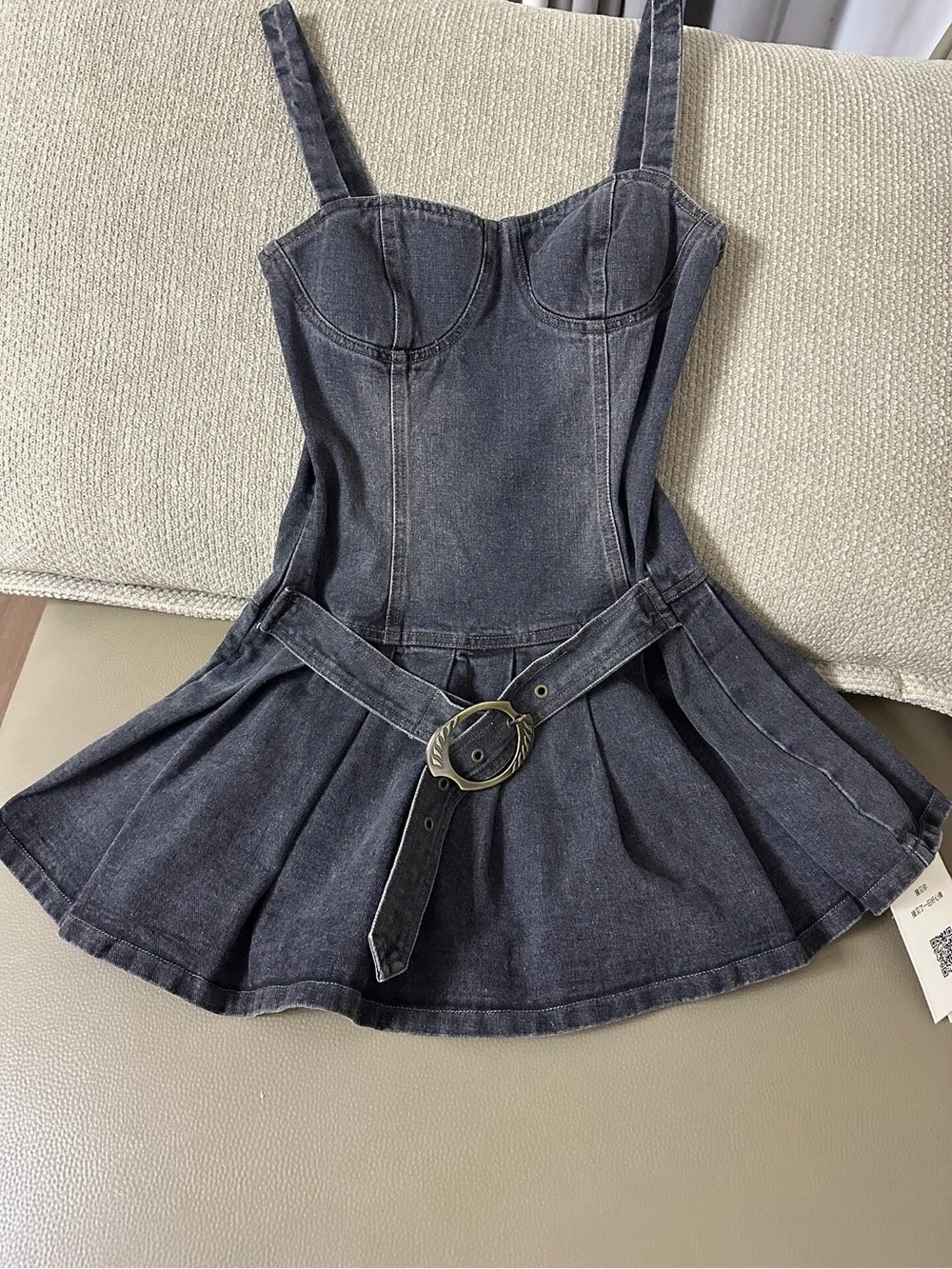 Girls' Dark Denim Pinafore Dress with Belt